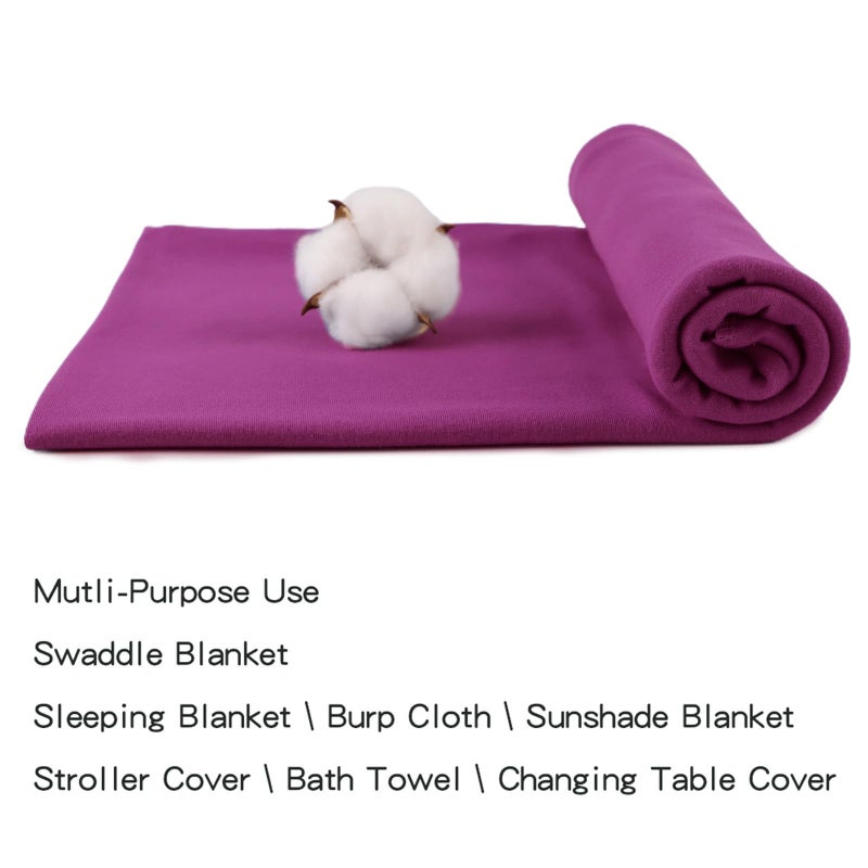 PESAAT Cotton Baby Swaddle Hat Set Newborn Infant Hats Receiving Blankets for Baby Boys Girls (0-6 Months, Deep Purple) - Image 2